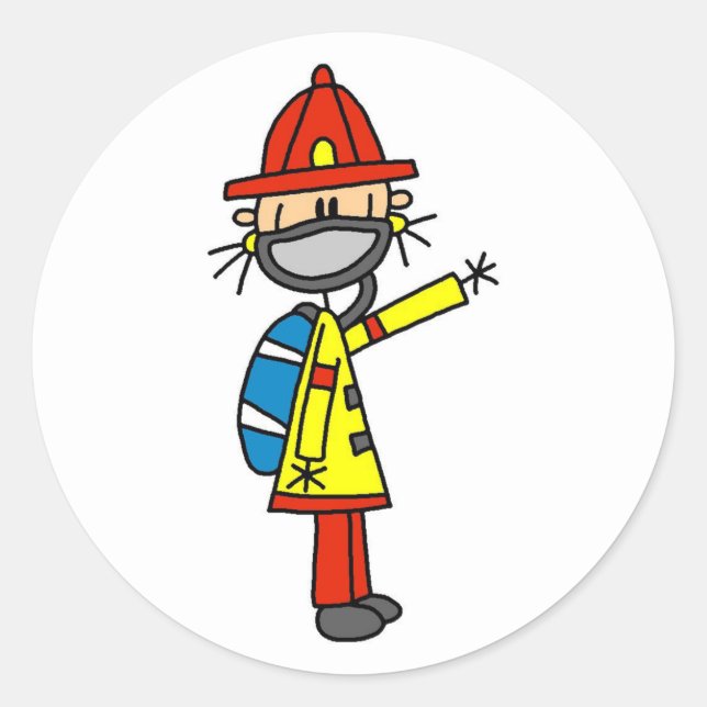 Stick Figure Firefighter with Mask Classic Round Sticker (Front)