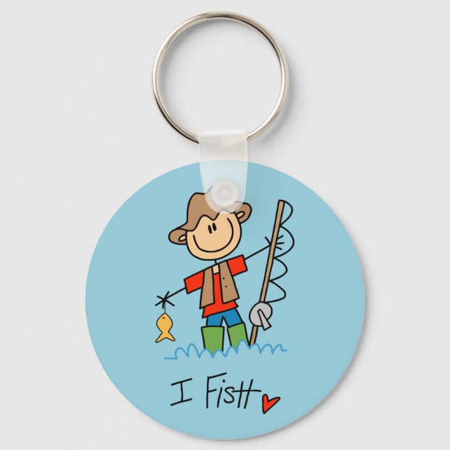 Stick Figure Fisherman Key Ring (Front)