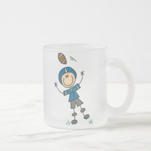 Stick Figure Football Blue Frosted Glass Coffee Mug