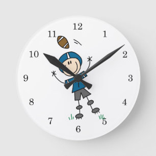 Stick Figure Football Blue Round Clock