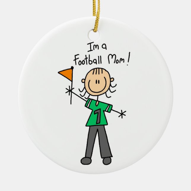 Stick Figure Football Mum Ceramic Tree Decoration (Front)