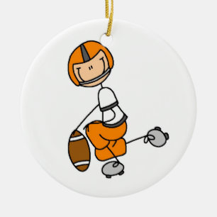 Stick Figure Football Orange Ceramic Tree Decoration