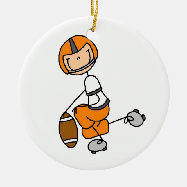 Stick Figure Football Orange Ceramic Tree Decoration (Front)