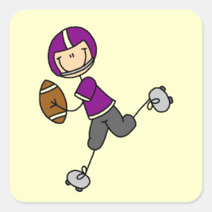 Stick Figure Football Purple Square Sticker