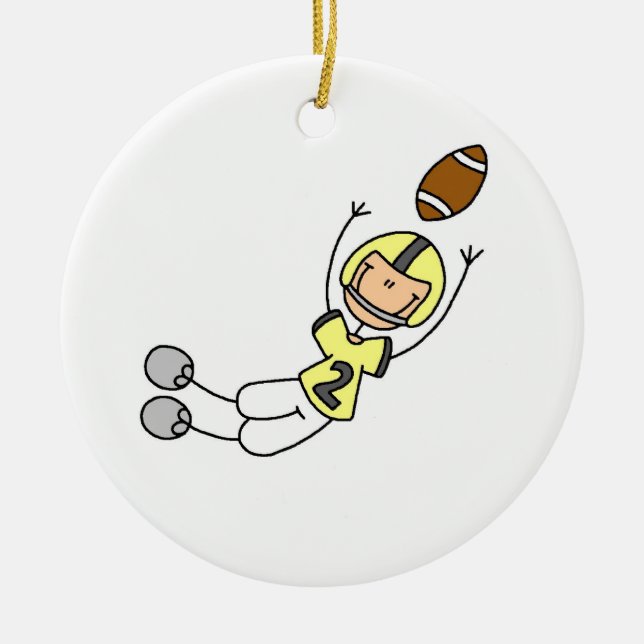 Stick Figure Football Yellow Ceramic Tree Decoration (Front)