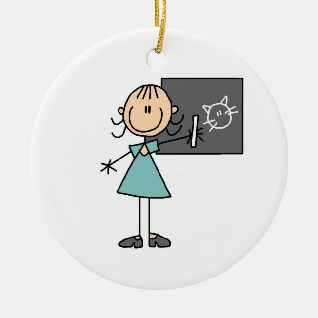 Stick Figure Girl at  Chalk Board Ornament (Front)