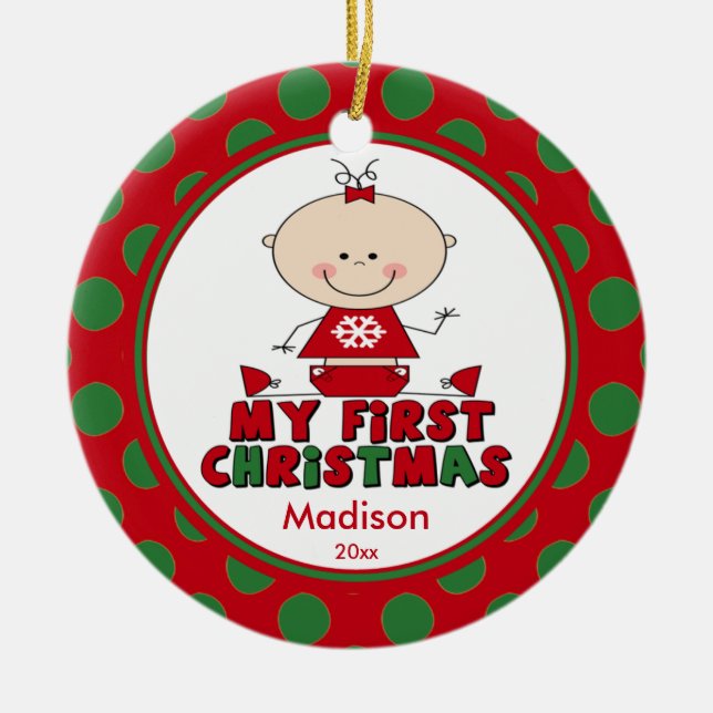 Stick Figure Girl Baby's First Christmas Ornament (Front)