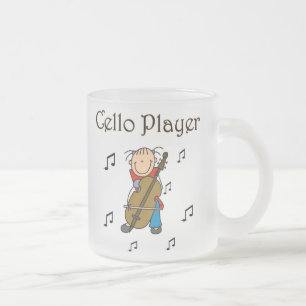Stick Figure Girl Cello Player T-shirts and Gifts Frosted Glass Coffee Mug