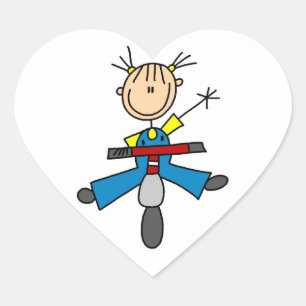 Stick Figure Girl Driving a Scooter Heart Sticker
