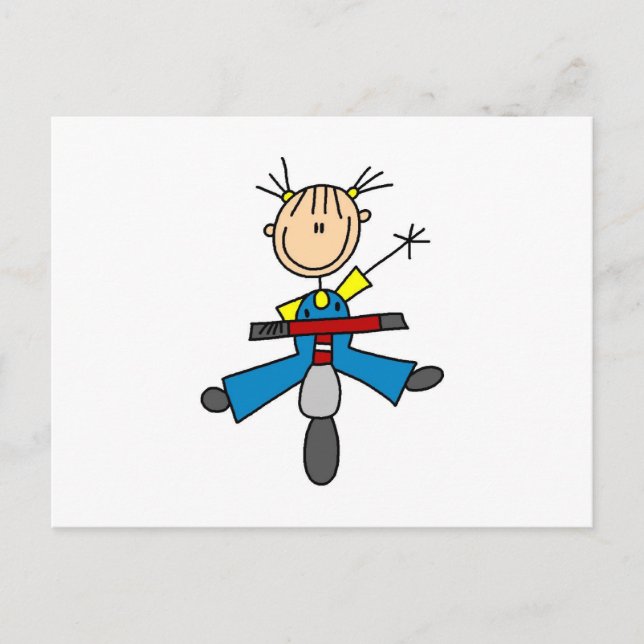Stick Figure Girl Driving a Scooter Postcard (Front)
