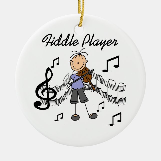 Stick Figure Girl Fiddle Player Tshirts and Gifts Ceramic Tree Decoration (Front)