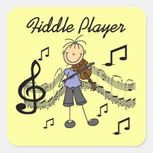 Stick Figure Girl Fiddle Player Tshirts and Gifts Square Sticker