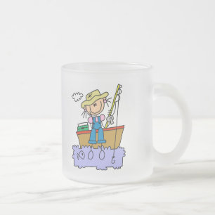 Stick Figure Girl Fishing T-shirts and Gifts Frosted Glass Coffee Mug