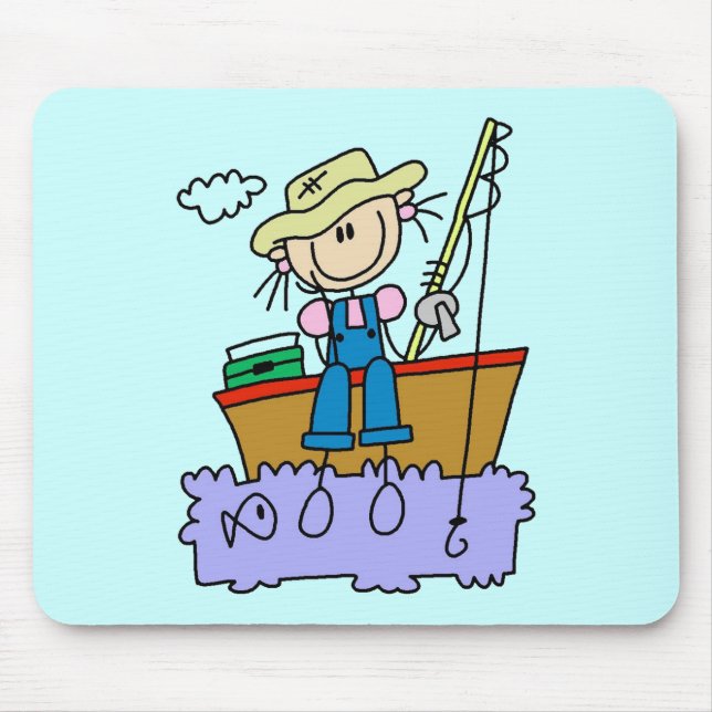 Stick Figure Girl Fishing T-shirts and Gifts Mouse Mat (Front)