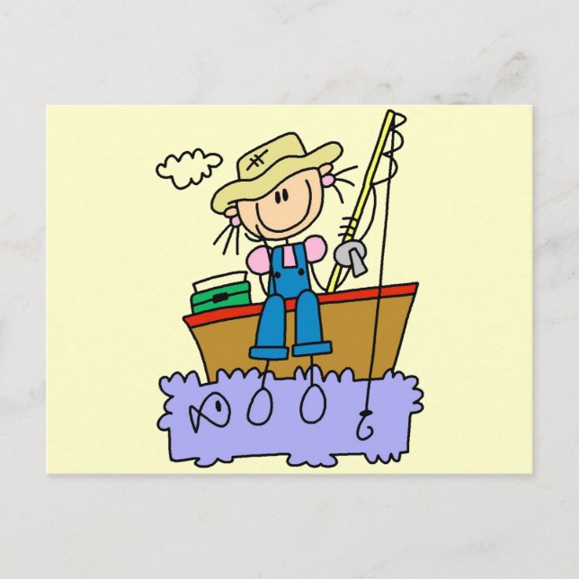 Stick Figure Girl Fishing T-shirts and Gifts Postcard (Front)