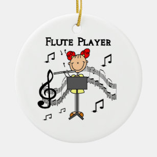 Stick Figure Girl Flute Player Tshirts and Gifts Ceramic Tree Decoration
