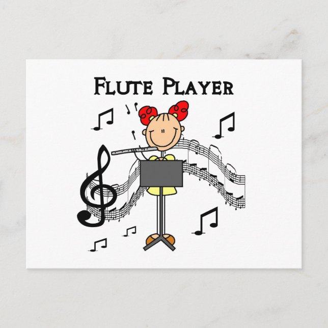 Stick Figure Girl Flute Player Tshirts and Gifts Postcard (Front)