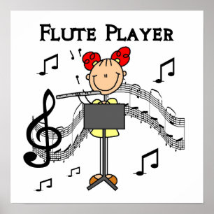 Stick Figure Girl Flute Player Tshirts and Gifts Poster