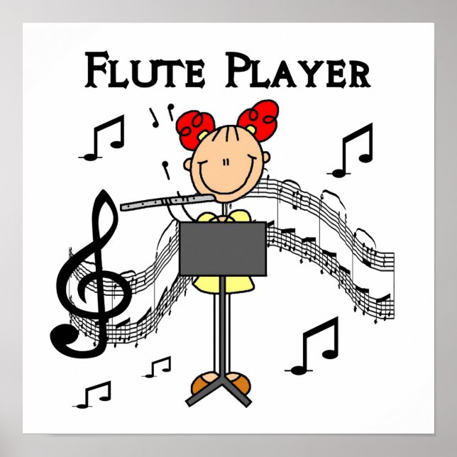 Stick Figure Girl Flute Player Tshirts and Gifts Poster (Front)