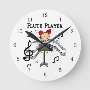 Stick Figure Girl Flute Player Tshirts and Gifts Round Clock