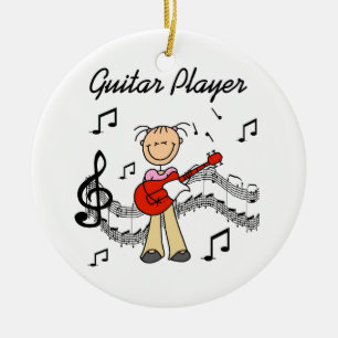 Stick Figure Girl Guitar Player T-shirts and Gifts Ceramic Tree Decoration