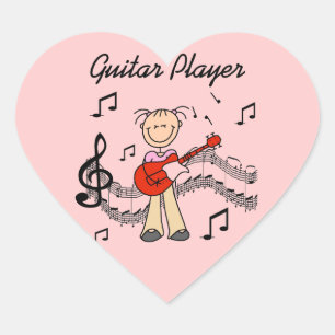 Stick Figure Girl Guitar Player T-shirts and Gifts Heart Sticker