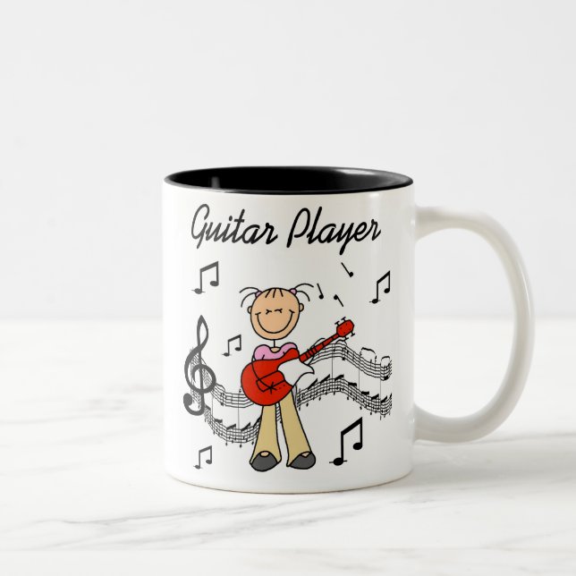 Stick Figure Girl Guitar Player T-shirts and Gifts Two-Tone Coffee Mug (Right)