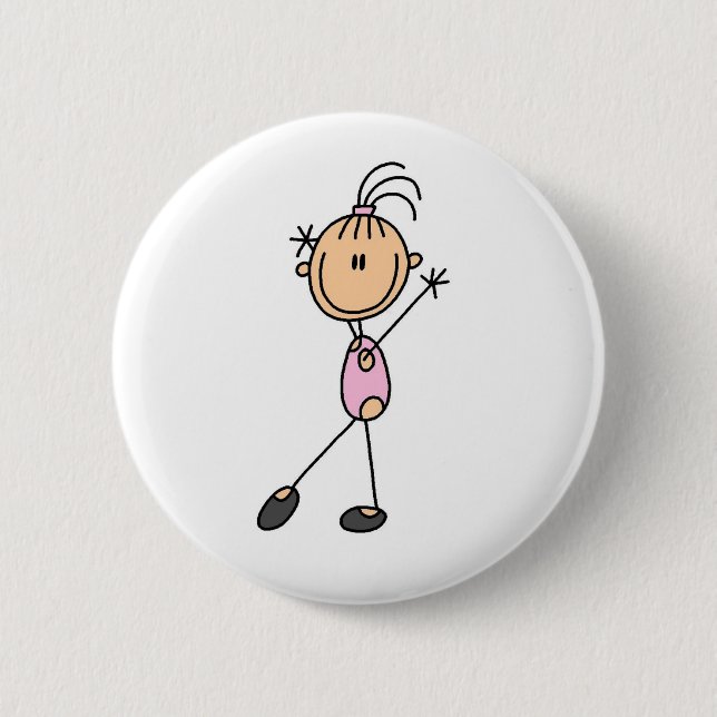 Stick Figure Girl Gymnast in Pink Button (Front)