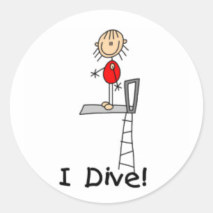 Stick Figure Girl I Dive Classic Round Sticker