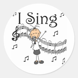 Stick Figure Girl I Sing T-shirts and Gifts Classic Round Sticker