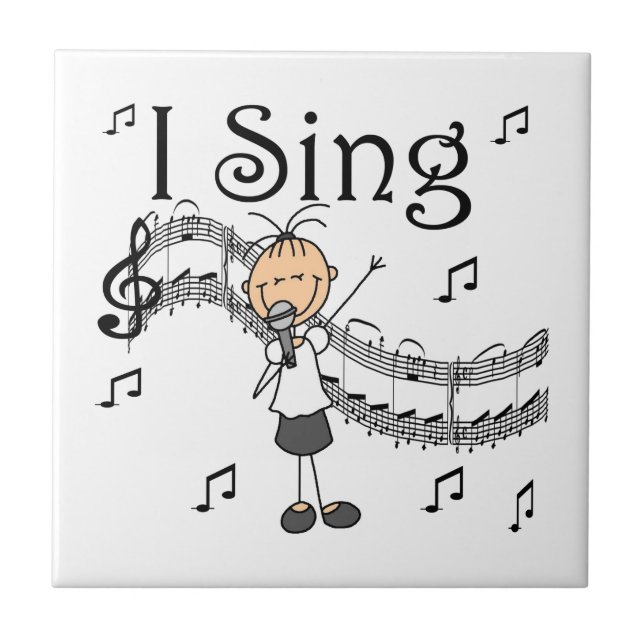 Stick Figure Girl I Sing T-shirts and Gifts Tile (Front)