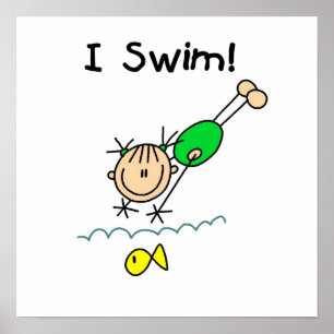 Stick Figure Girl I Swim Poster