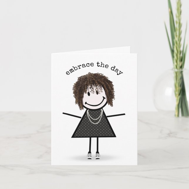 Stick Figure Girl In Sneakers Hello Card (Front)