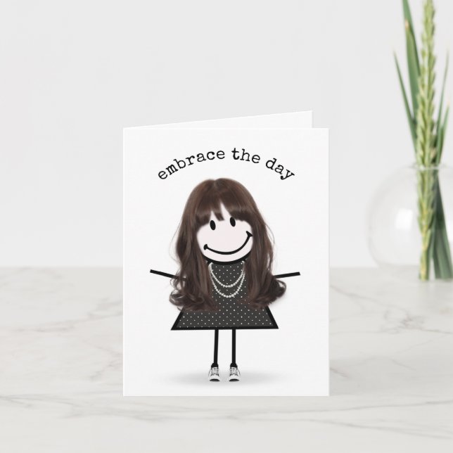 Stick Figure Girl In Sneakers Hello  Card (Front)