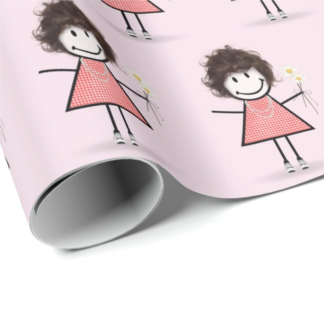 Stick Figure Girl in Sneakers on Pink Wrapping Paper (Roll Corner)