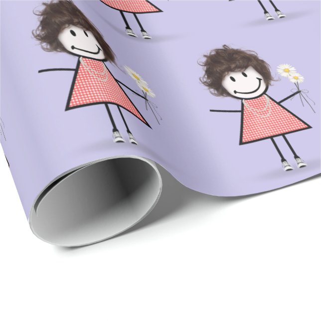 Stick Figure Girl in Sneakers on Purple Wrapping Paper (Roll Corner)