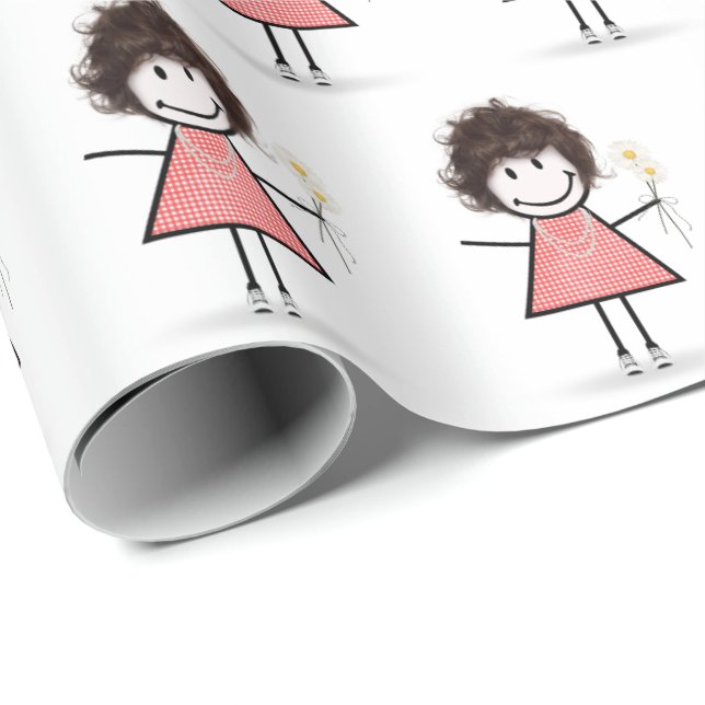 Stick Figure Girl in Sneakers on White   Wrapping Paper (Roll Corner)