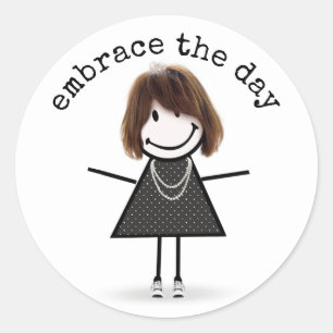 Stick Figure Girl In Sneakers with Quote  Classic Round Sticker