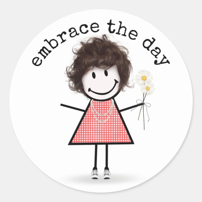 Stick Figure Girl In Sneakers with Quote Classic Round Sticker (Front)