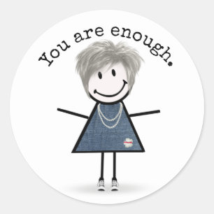 Stick Figure Girl In Sneakers with Quote   Classic Round Sticker