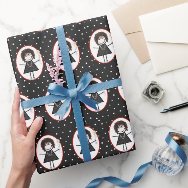 Stick Figure Girl in Sneakers  Wrapping Paper (Gifting)