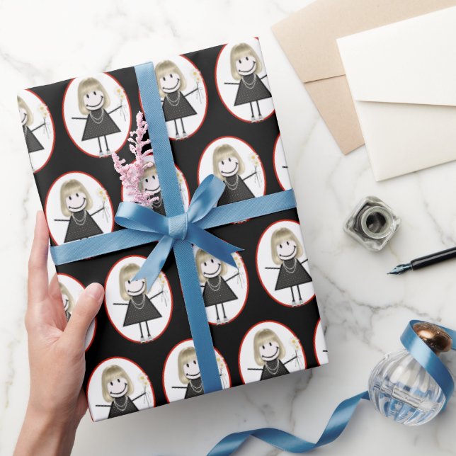 Stick Figure Girl in Sneakers Wrapping Paper (Gifting)