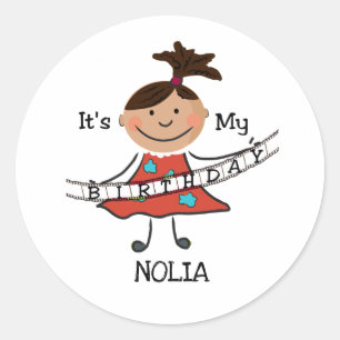 Stick Figure Girl It's My Birthday  Classic Round Sticker