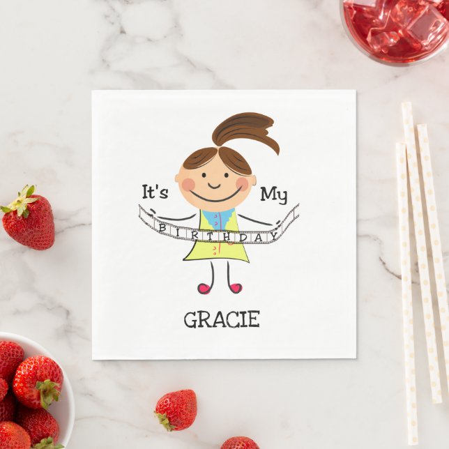 Stick Figure Girl It's My Birthday Napkin (Insitu)