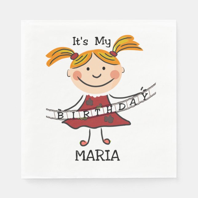 Stick Figure Girl It's My Birthday Napkin (Front)