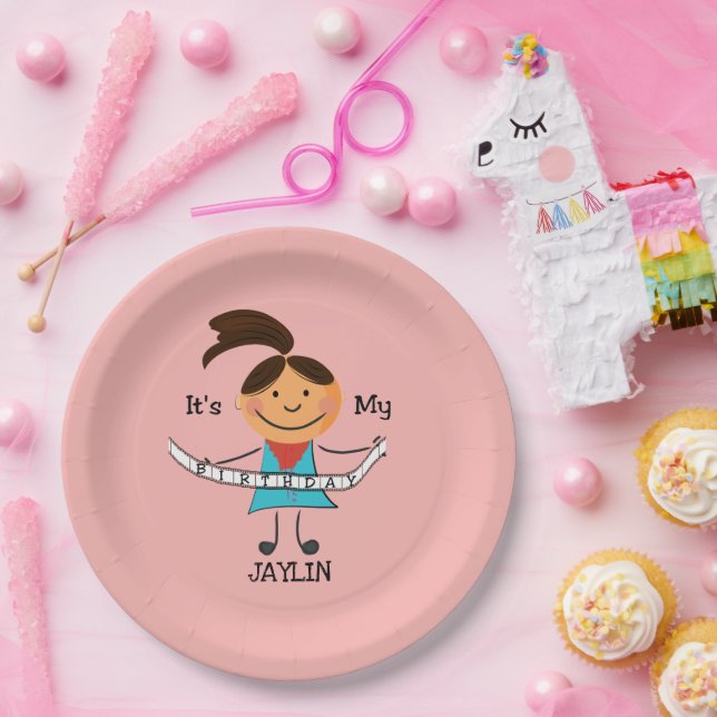 Stick Figure Girl It's My Birthday Paper Plate (Party)