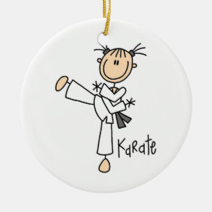 Stick Figure Girl Karate T-shirts and Gifts Ceramic Tree Decoration