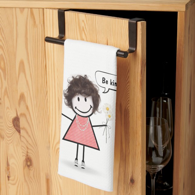 Stick Figure Girl On White Tea Towel (Thirds Fold)