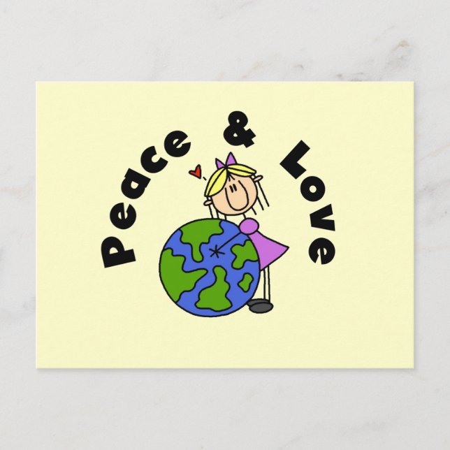 Stick Figure Girl Peace and Love T-shirts and Gift Postcard (Front)