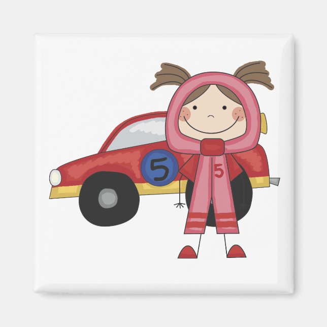 Stick  Figure Girl Race Car Driver Tshirts Magnet (Front)